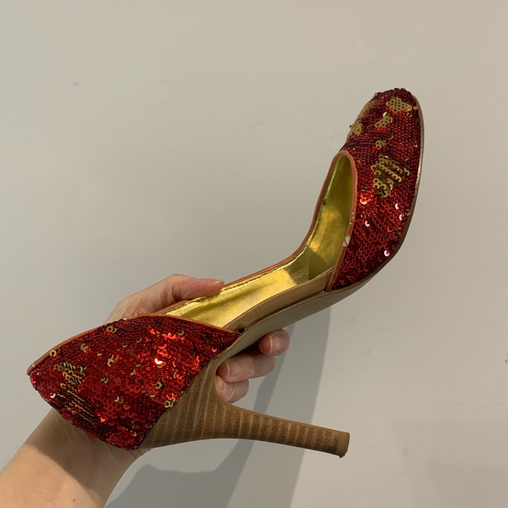 Nine West Red Sequin High Heel Pumps – Sparkly Party Heels – Size 5.5 - Picture 6 of 13